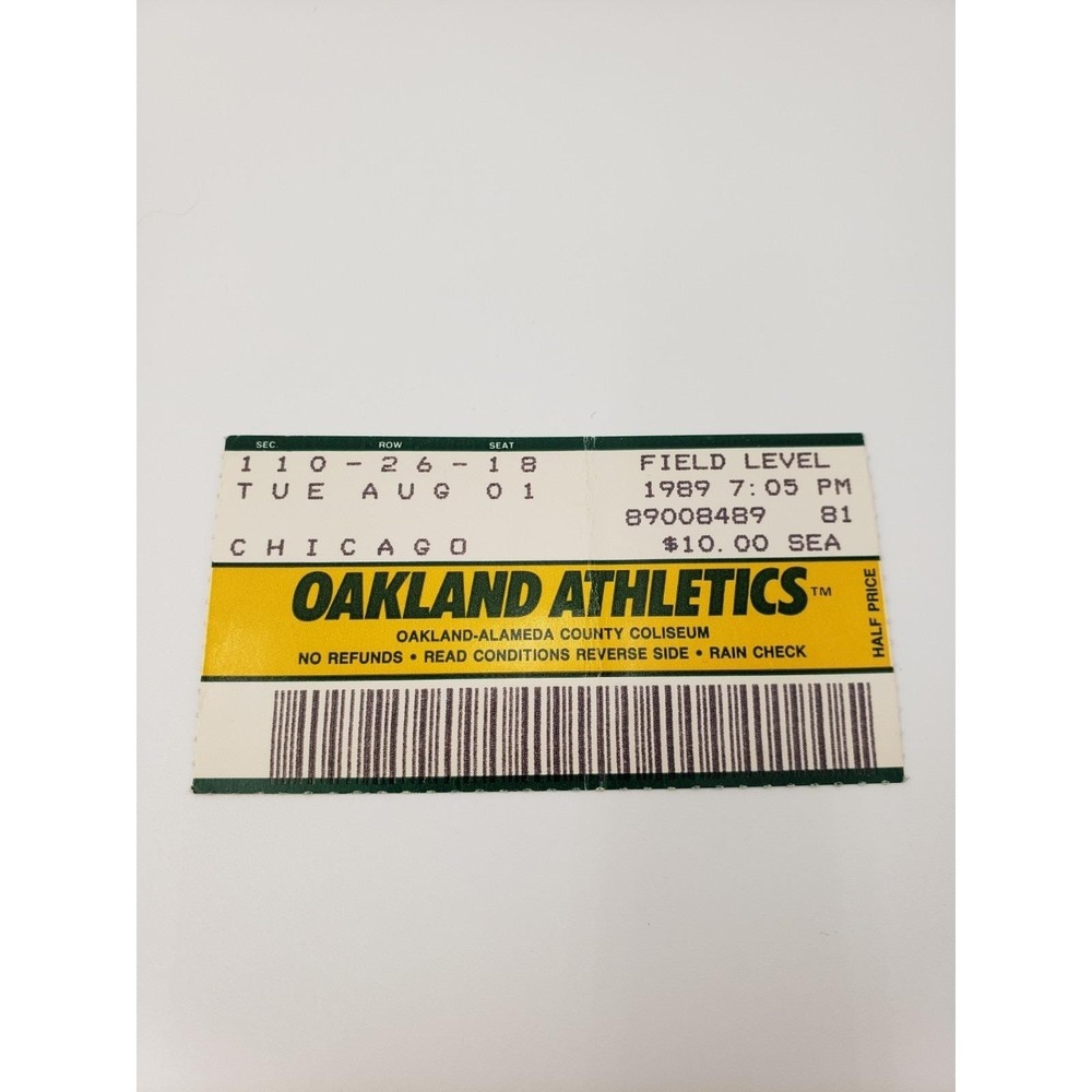 1989 Oakland A's Ticket Stub 8/1 Vs White Sox Dennis Eckersley SV #83 (#19 Szn)